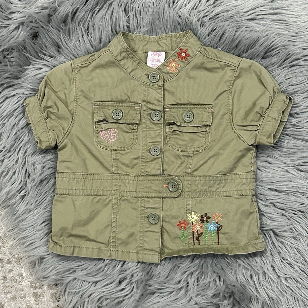 Baby GAP Vintage Girls Embroidered Utility Jacket Size 18/24M